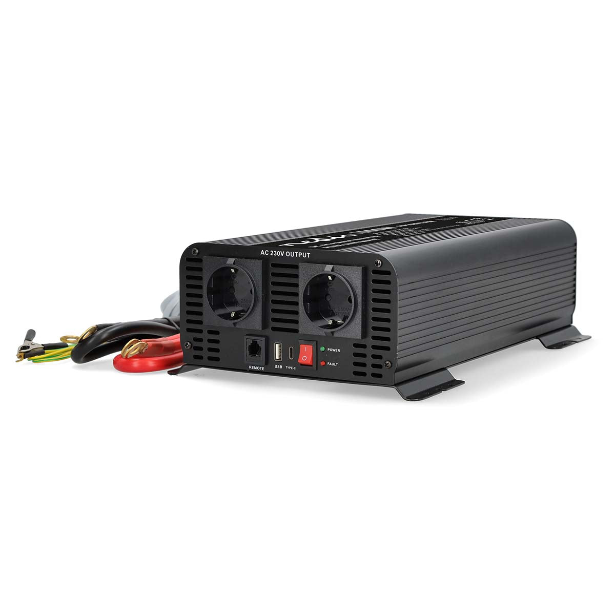 Nedis - Vekselretter med Ren Sinusbølge | Indgangsspænding: 12 V DC | Enhedens strømudgangsforbindelse: Type F (CEE 7/3) / USB-A / 1x USB-C™ | 230 V AC 50 Hz | 1000 W | Peak-effekt: 2000 W | Skrueterminal | Ren Sinuskurve | Sikring | Sort - PIP100012FBK