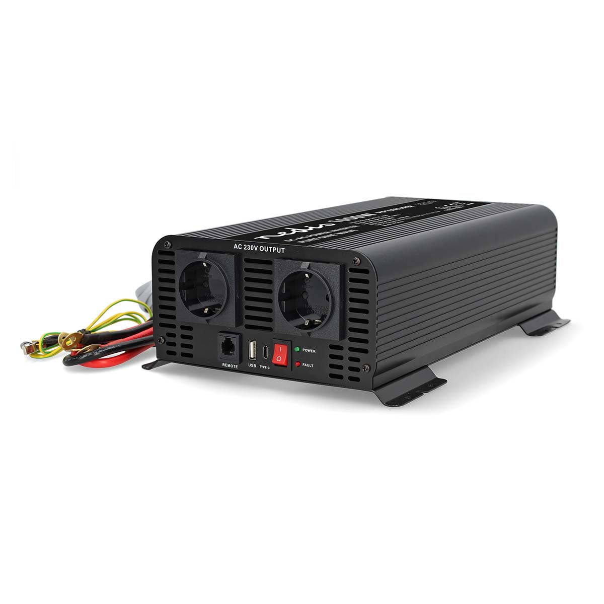 Nedis - Vekselretter med Ren Sinusbølge | Indgangsspænding: 24 V DC | Enhedens strømudgangsforbindelse: Type F (CEE 7/3) / USB-A / 1x USB-C™ | 230 V AC 50 Hz | 1000 W | Peak-effekt: 2000 W | Skrueterminal | Ren Sinuskurve | Sikring | Sort - PIP100024FBK