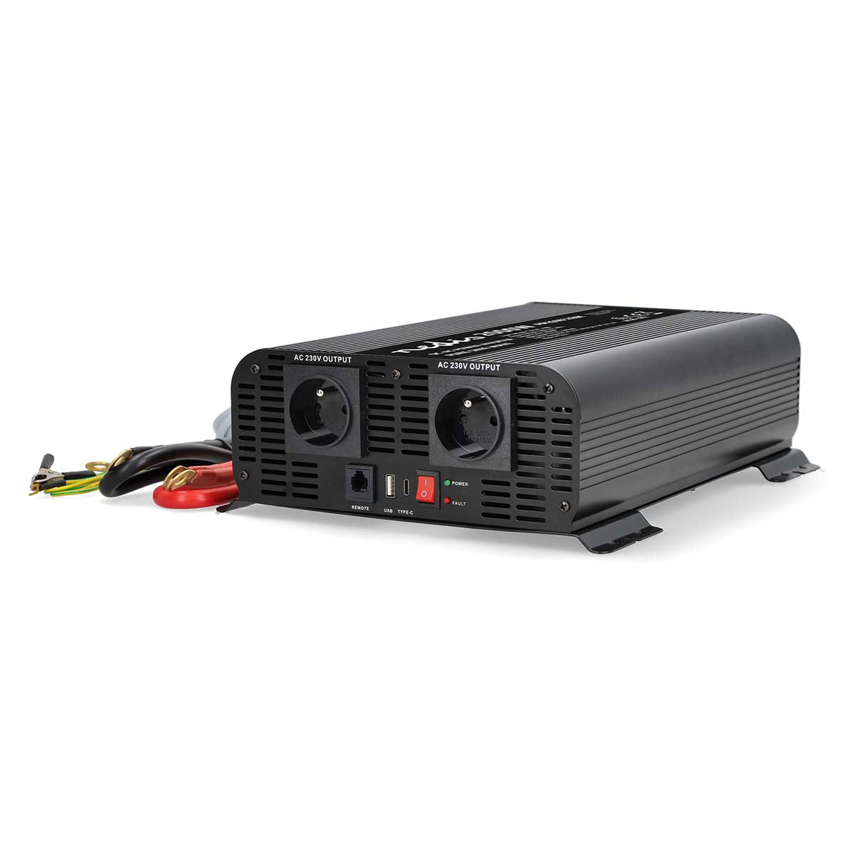 Nedis - Vekselretter med Ren Sinusbølge | Indgangsspænding: 12 V DC | Enhedens strømudgangsforbindelse: Type E (CEE 7/5) / USB-A / 1x USB-C™ | 230 V AC 50 Hz | 2000 W | Peak-effekt: 4000 W | Skrueterminal | Ren Sinuskurve | Sikring | Sort - PIP200012EBK