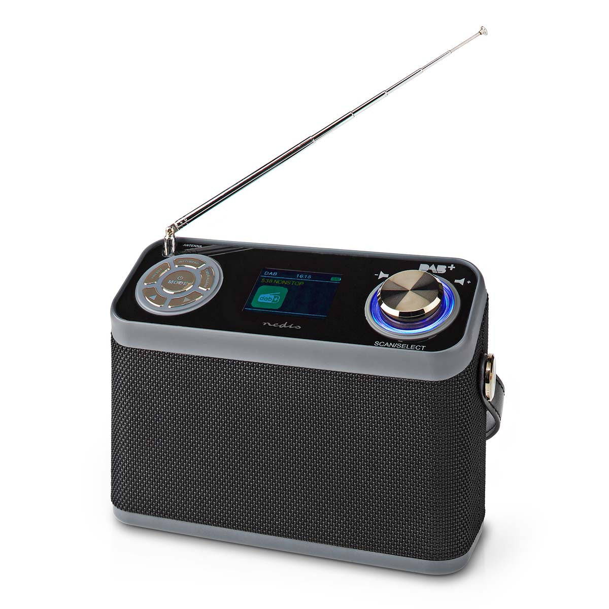 Nedis - DAB+ Radio | Borddesign | DAB+ / FM | 2.4 " | Farveskærm | Batteri / Strømforsyning | Digital | 24 W | Bluetooth® | Hovedtelefonudgang | Vækkeur | Sleep timer | IP20 | Bærehåndtag | Sort - RDDB5200BK