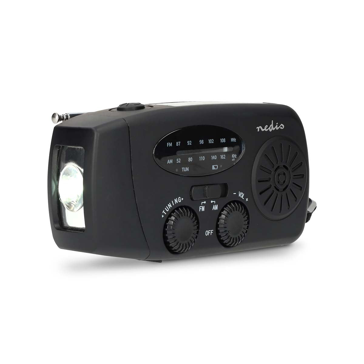 Nedis - Nødradio | Borddesign | AM / FM | Powerbank funktion | Accu drevet / Håndsving / USB Drevet | Sort - RDFMCR2000BK