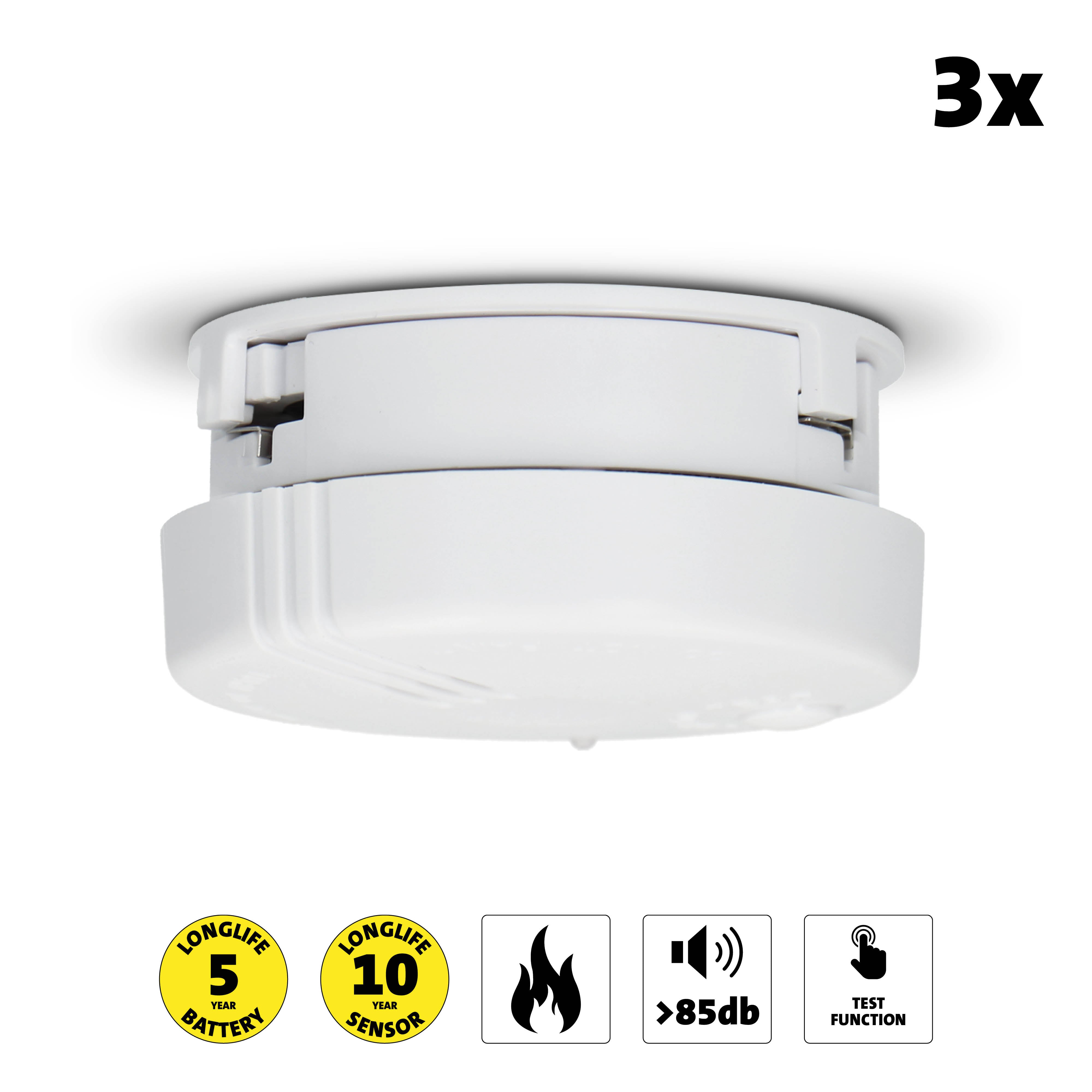 Alecto - Mini-røgalarm med 5 års batteri 3-pak Hvid - SA-100 TRIPLE