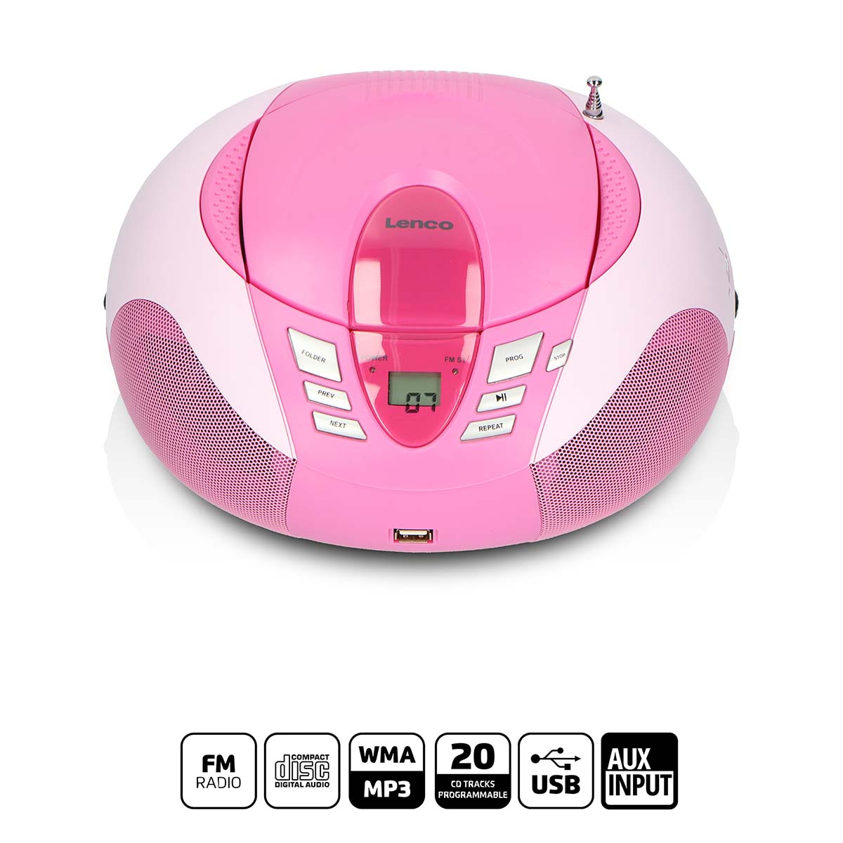 Lenco - Bærbar FM-radio CD- og USB-afspiller Pink - SCD-37 USBPINK