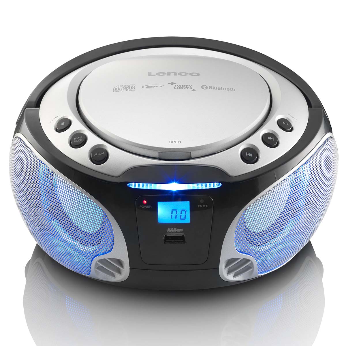 Lenco - SCD-550SI bærbar FM-radio CD / MP3 / USB / Bluetooth-afspiller® med LED-belysning Sølv - SCD-550SI