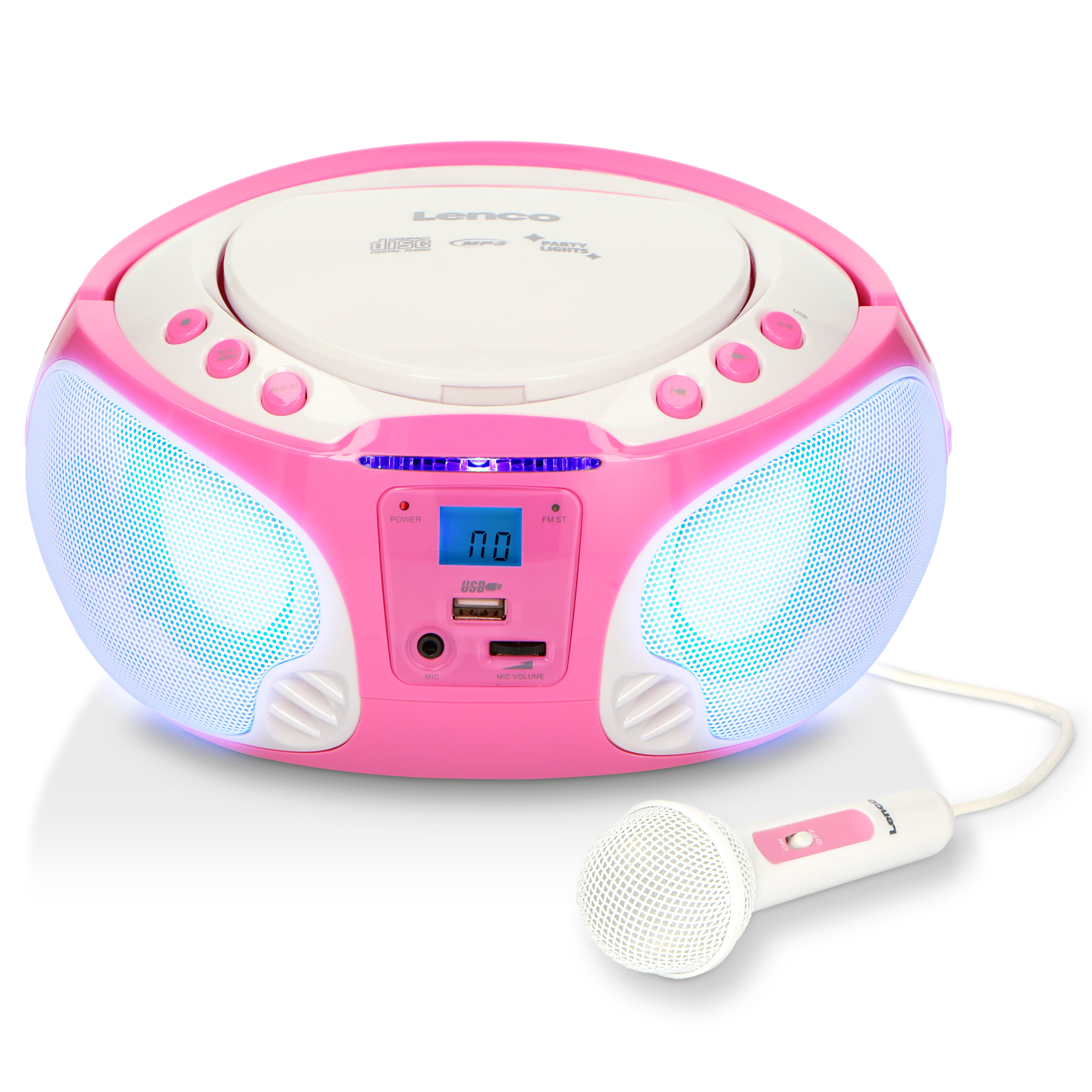 Lenco - Bærbar FM-radio CD/MP3/USB-mikrofon og lyseffekter Pink - SCD-650PK