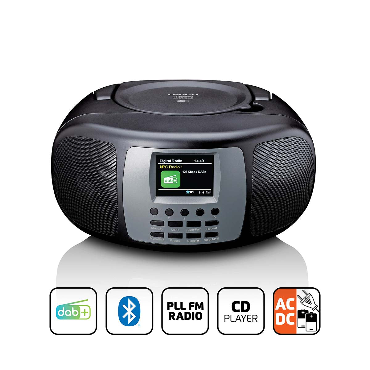 Lenco - Bærbar DAB+/FM-radio med Bluetooth®-cd-afspiller og stort LCD-farvedisplay Sort - SCD-860BK