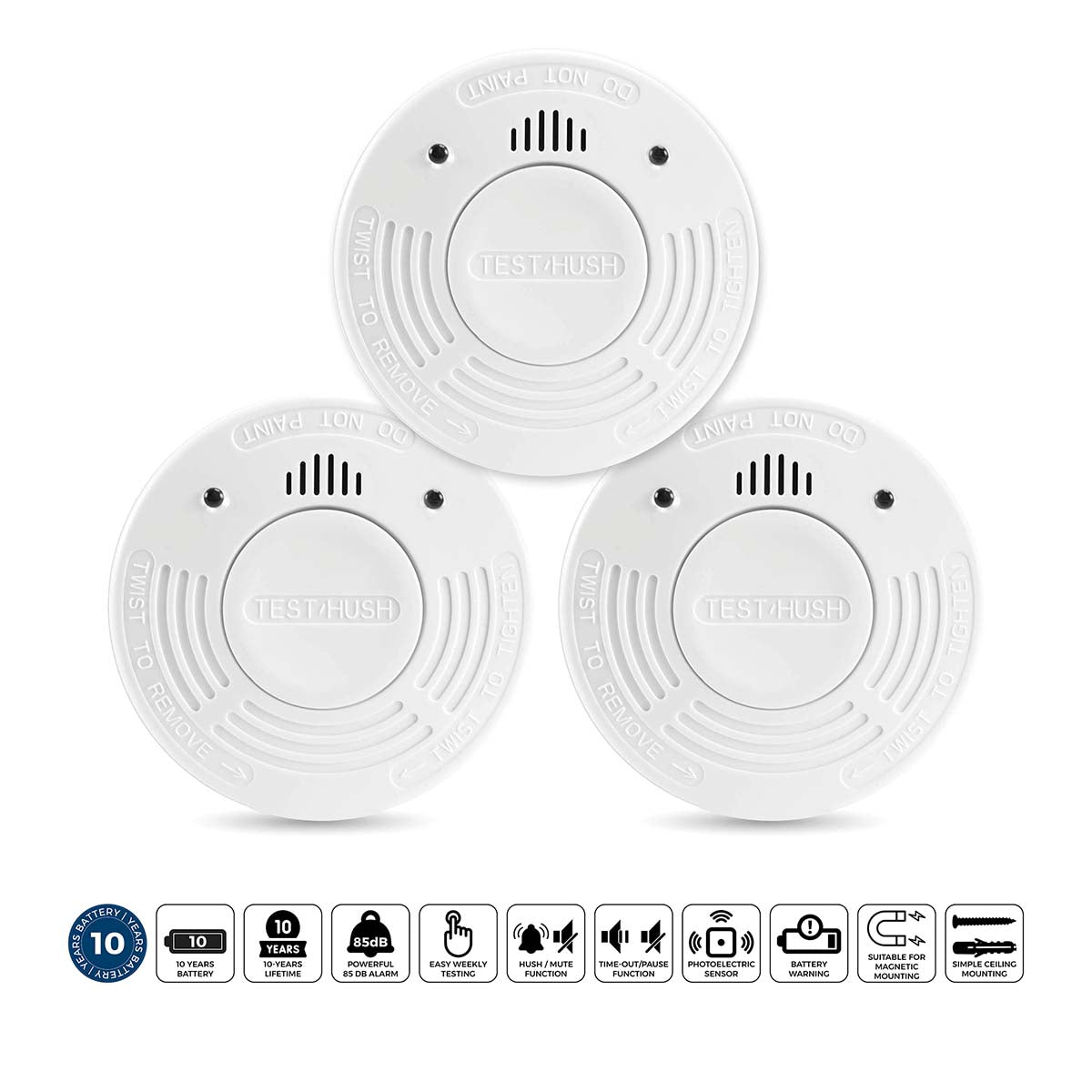 Alecto - Røgalarm med 10 års batteri- og sensortid 3-pak Hvid - SD1010 3X