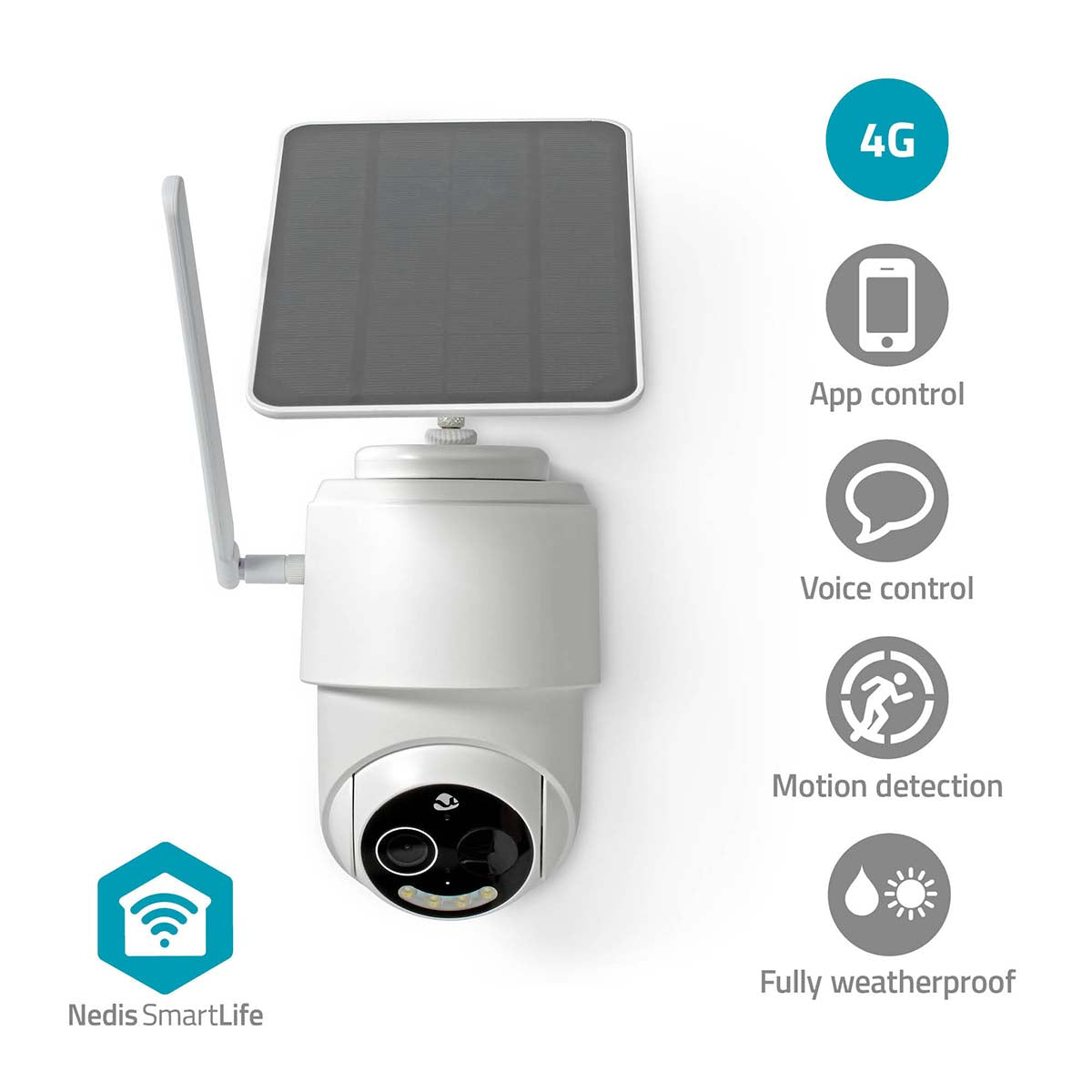 NEDIS SmartLife udendørskamera | 4G | Full HD 1080p | Pan tilt | IP65 | Cloud Storage (mulighed) / microSD (ikke inkluderet) | 5 V DC | Med bevægelsessensor | Nattesyn | Hvid