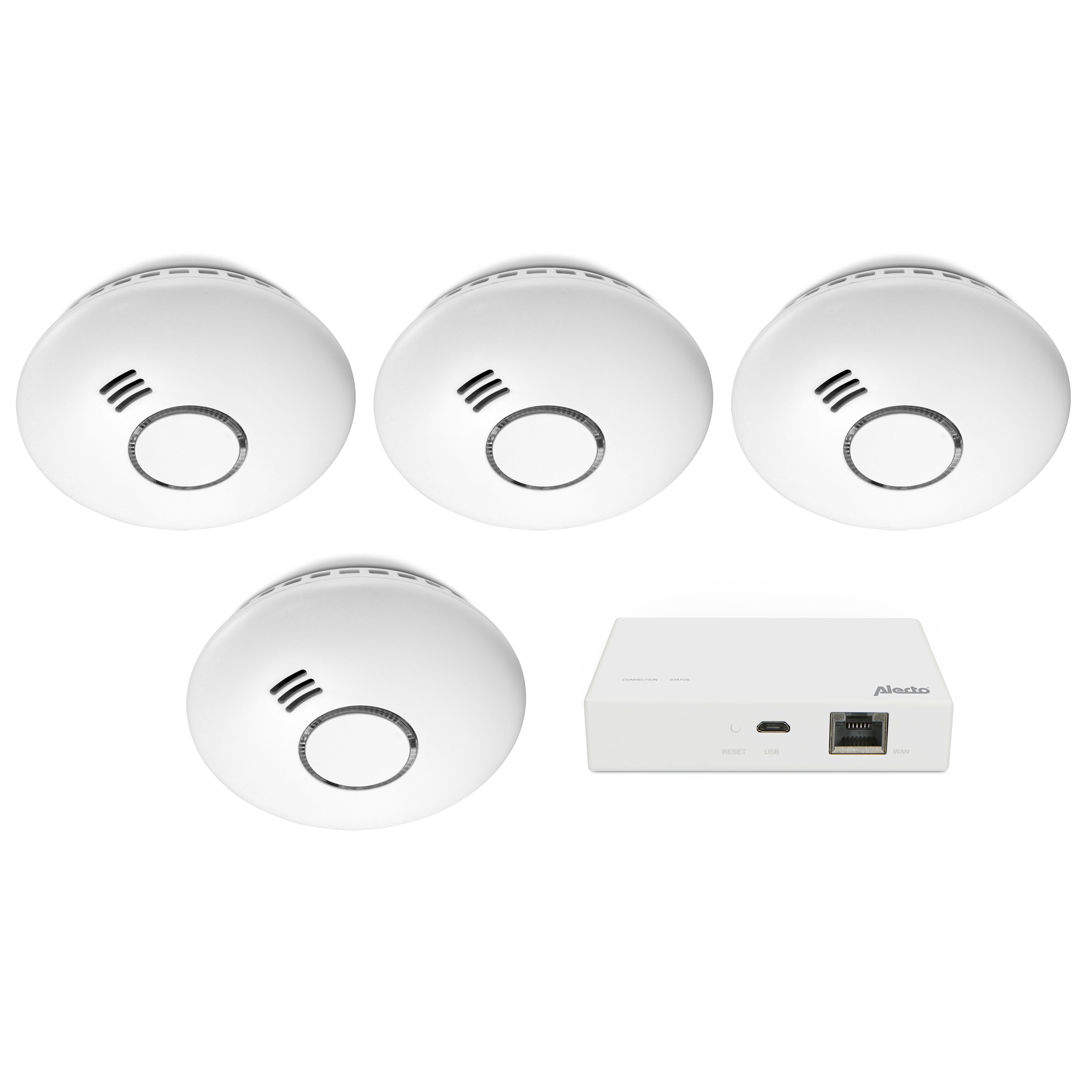 Alecto - Startsæt Zigbee smart bridge med 4 Zigbee smart røgalarmer Hvid - SMART-SMOKE104