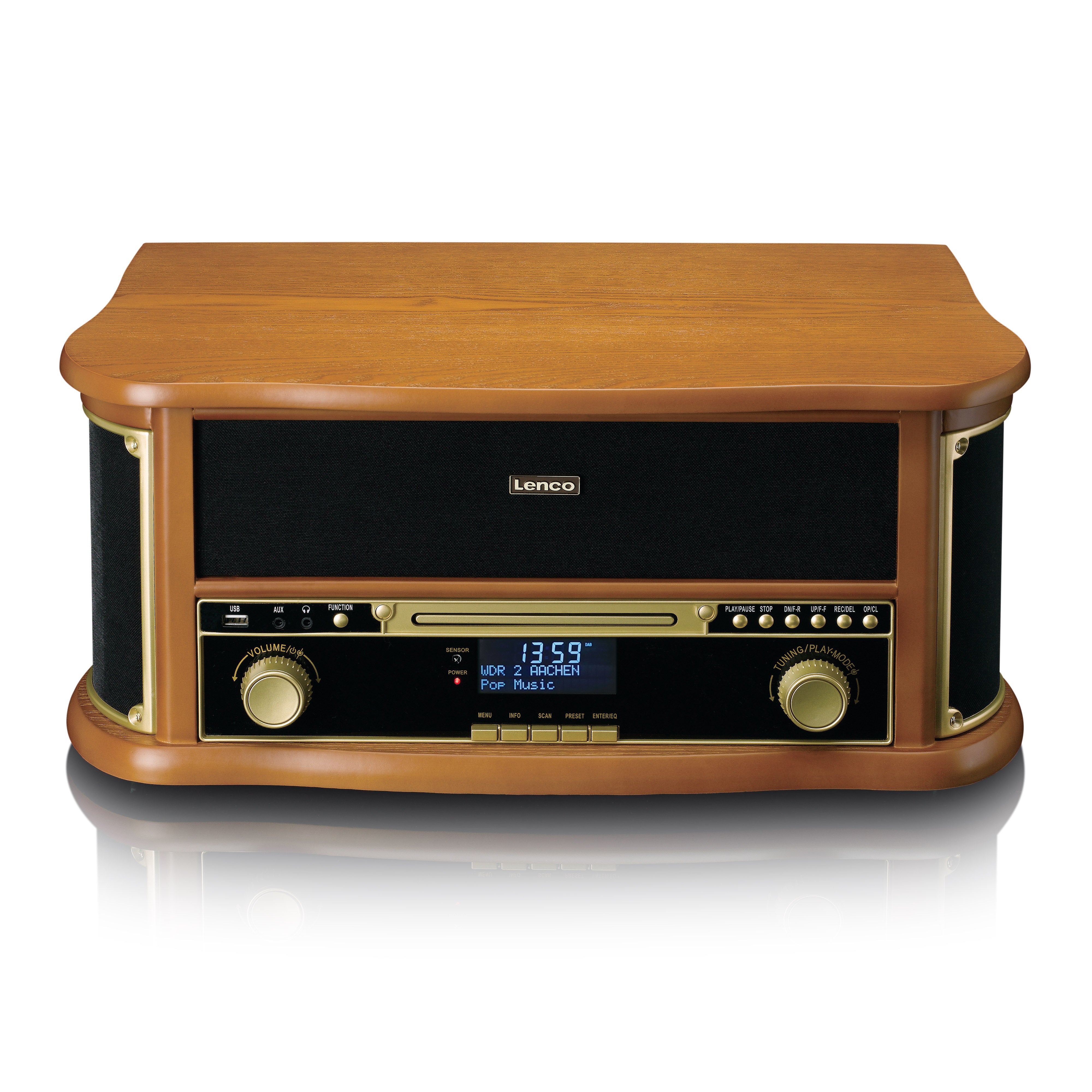 Lenco - Retro-pladespiller i træ med Bluetooth®, DAB+/FM-radio, USB-kodning, cd-afspiller, kassetteafspiller og indbyggede højttalere - TCD-2571WD
