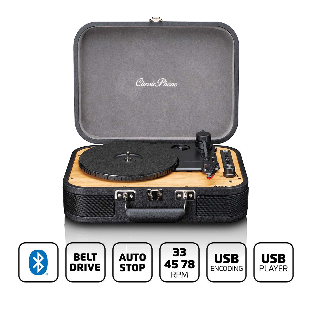 Lenco - Retro Bluetooth®-pladespiller med indbyggede højttalere Sort - TT-116BK