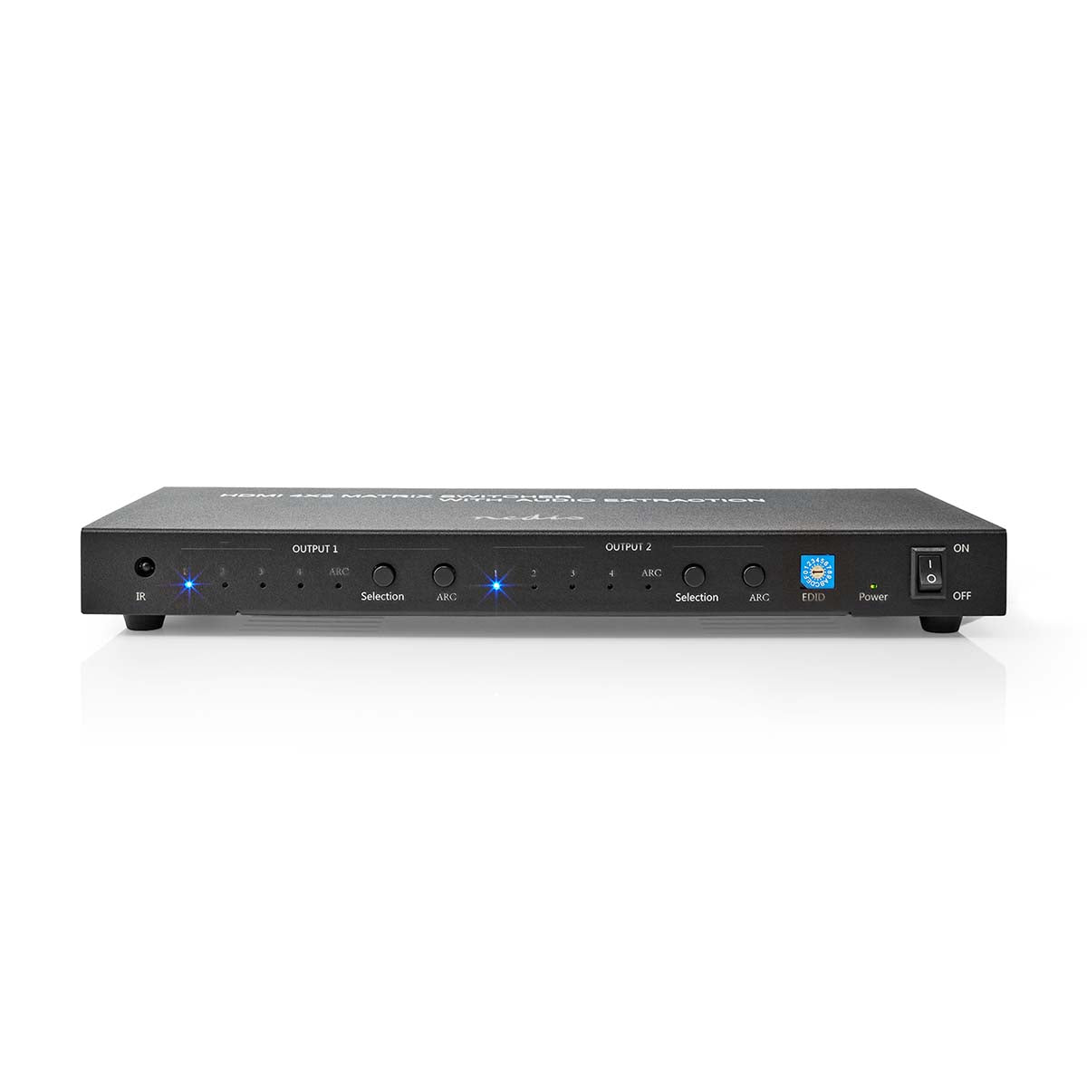Nedis - HDMI ™ Matrix Switch | 4 x 2-Port port(s) | 4x HDMI™ Input | 2x 3.5 mm / 2x HDMI™ Output / 2x TosLink | 4K@60Hz | 18 Gbps | Fjernstyret | Metal | Antracit - VMAT3482AT