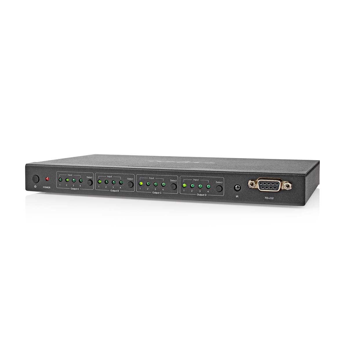 Nedis - HDMI ™ Matrix Switch | 4 x 4-Port port(s) | DC Power / 1x RS232 / 4x HDMI™ Input | 4x HDMI™ Output | 4K@60Hz | 18 Gbps | Fjernstyret | Metal | Sort - VMAT3494AT
