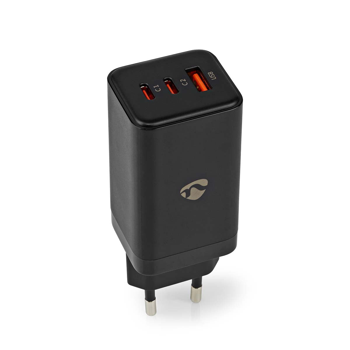 Nedis - Vægoplader | 65 W | GaN | Hurtigopladningsfunktion | 3.0 / 3.25 A A | Antal output: 3 | USB-A / 2x USB-C™ | Automatisk Valgt Spænding - WCGPD65W100BK