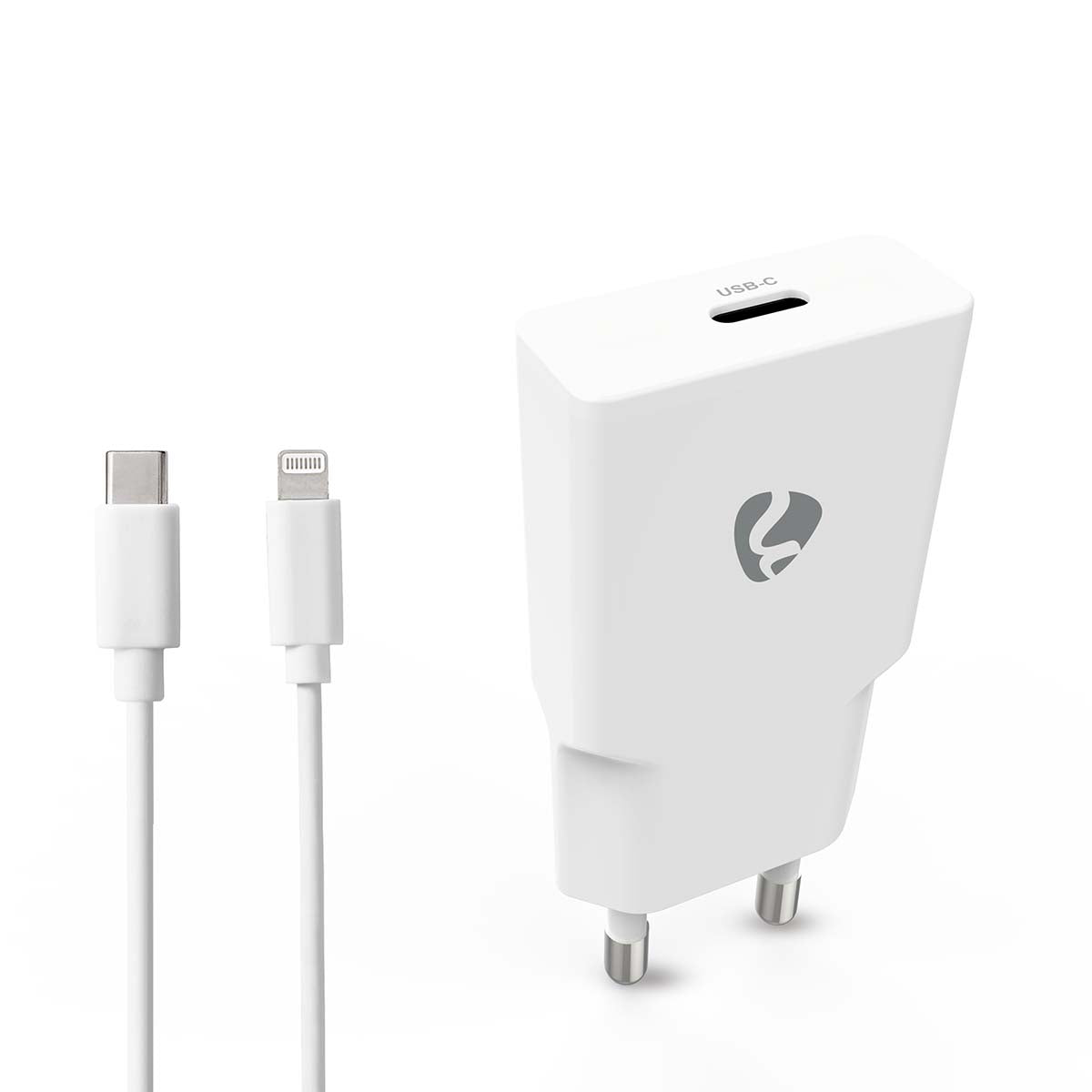 Nedis - Vægoplader | 20 W | GaN | PD3.0 | Hurtigopladningsfunktion | 1.67 A / 2.22 A / 3.0 A | Antal output: 1 | USB-C™ | Lightning 8-Pin (Loose) kabel | 1.00 m | Automatisk Valgt Spænding | Hvid - WCHA20WTUL