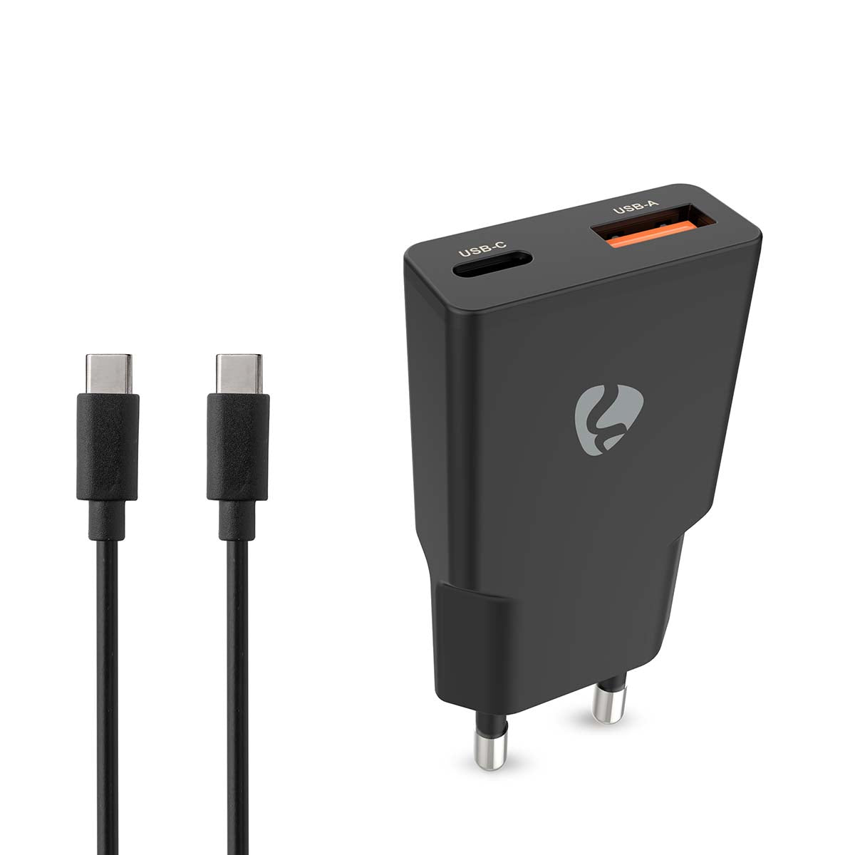 Nedis - Vægoplader | 30 W | GaN | PD3.0 30W | Hurtigopladningsfunktion | 1.5 / 2.0 / 2.5 / 3.0 A | Antal output: 2 | USB-A / USB-C™ | USB Type C™ (Løs) kabel | 1.50 m | Automatisk Valgt Spænding | Sort - WCHA30BKUC