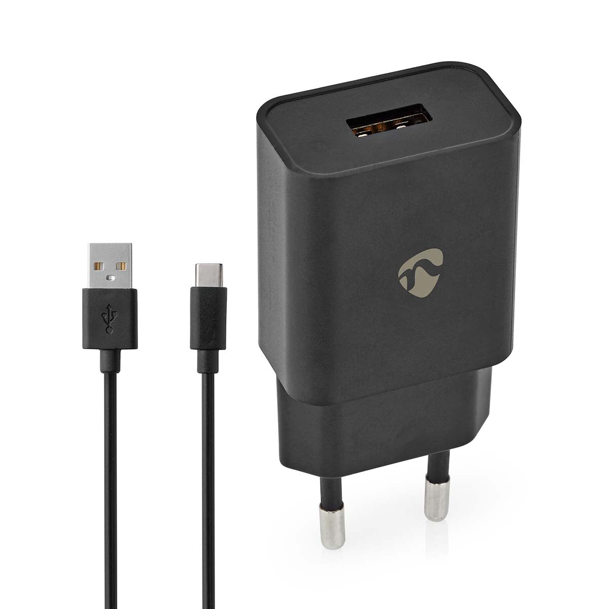 Nedis - Vægoplader | 12 W | Hurtigopladningsfunktion | 1x 2.4 A A | Antal output: 1 | USB-A | USB Type C™ (Løs) kabel | 1.00 m | Single Voltage Output - WCHAC242ABK