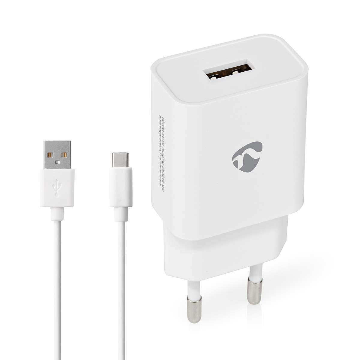 Nedis - Vægoplader | 12 W | Hurtigopladningsfunktion | 1x 2.4 A A | Antal output: 1 | USB-A | USB Type C™ (Løs) kabel | 1.00 m | Single Voltage Output - WCHAC242AWT