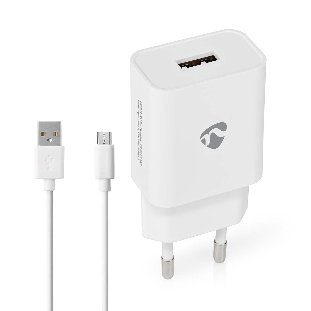 Nedis - Vægoplader | 12 W | Hurtigopladningsfunktion | 2.4 A | Antal output: 1 | USB-A | Micro USB (Loose) kabel | 1.00 m | Single Voltage Output - WCHAM212AWT