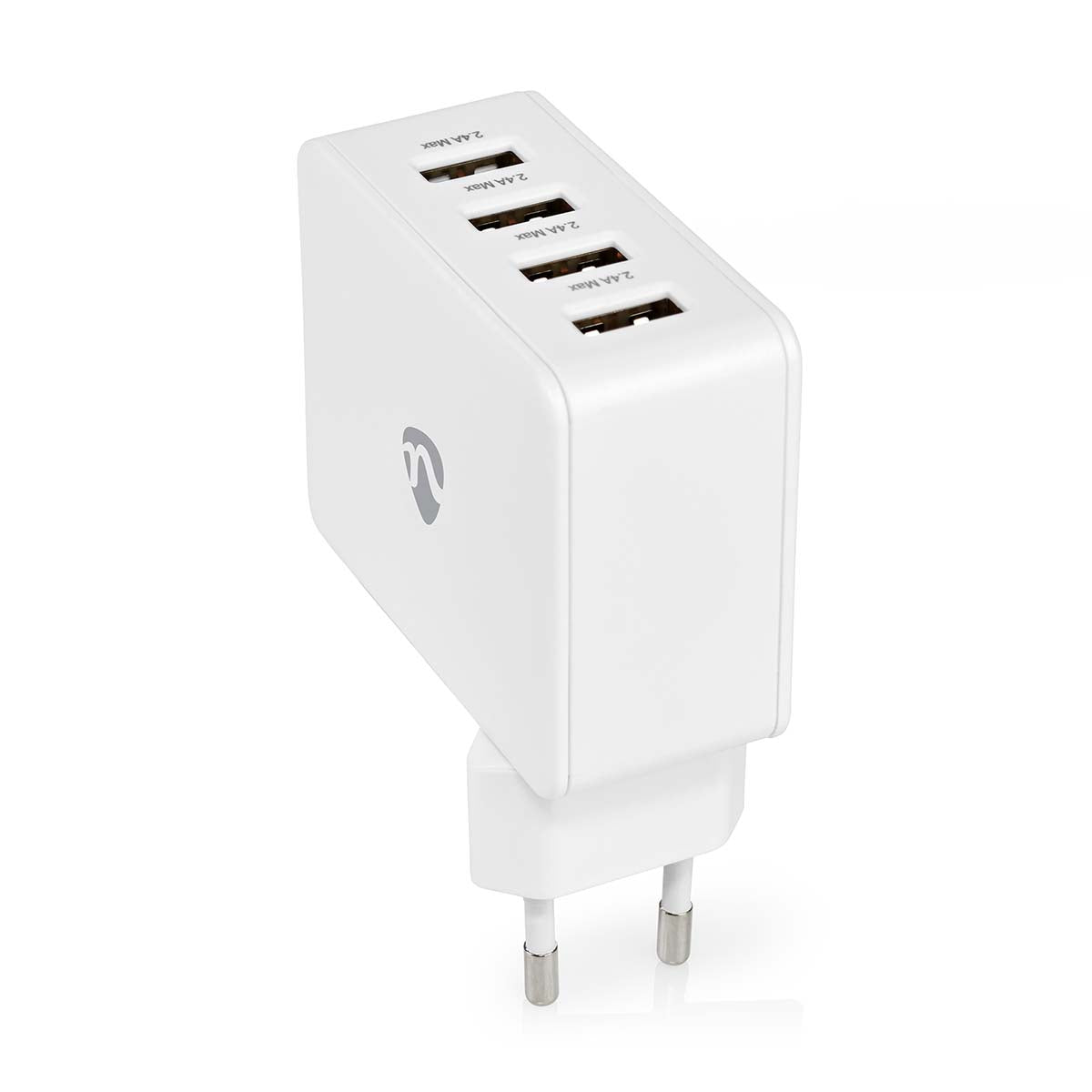 Nedis - Vægoplader | 24 W | Hurtigopladningsfunktion | 4x 2.4 A | Antal output: 4 | 4x USB-A | Uden Kabel | Single Voltage Output - WCHAU481AWT