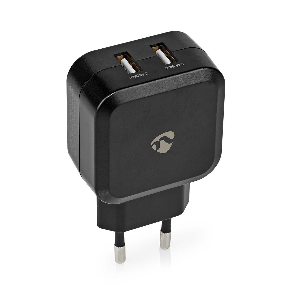 Nedis - Vægoplader | 24 W | Hurtigopladningsfunktion | 2x 2.4 A A | Antal output: 2 | 2x USB-A | Uden Kabel | Single Voltage Output - WCHAU484ABK