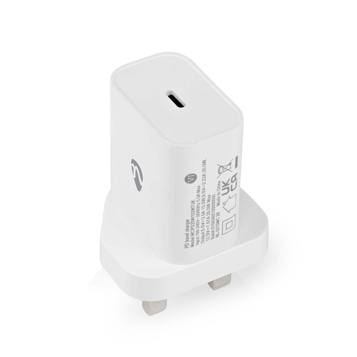 Nedis - Vægoplader | 20 W | Hurtigopladningsfunktion | 1.67 A / 2.22 A / 3.0 A | Antal output: 1 | USB-C™ | Automatisk Valgt Spænding - WCPD20W102WTUK