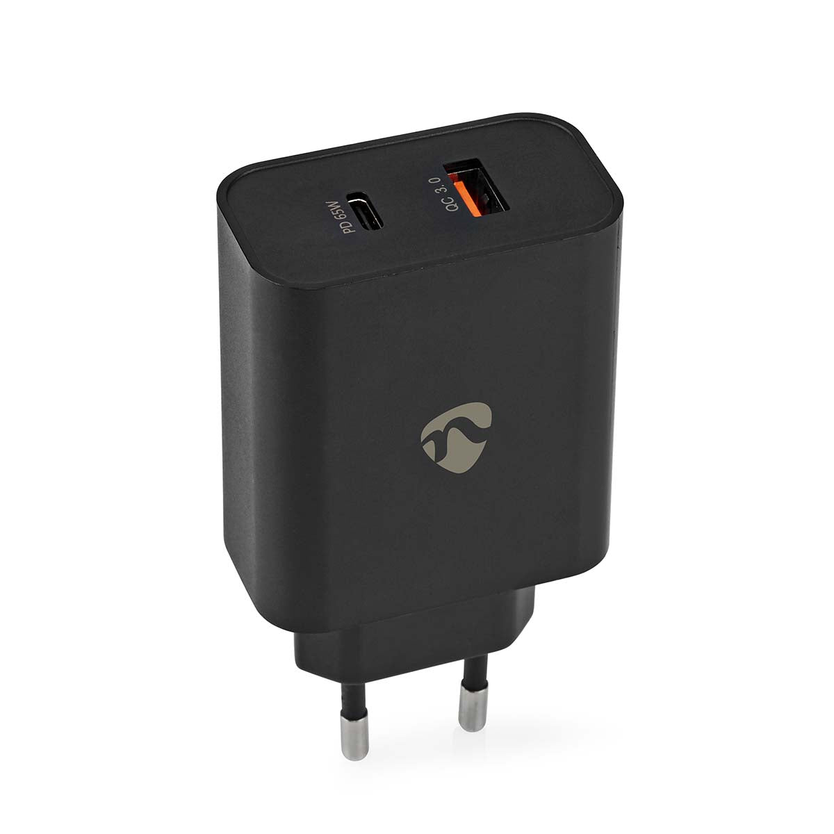 Nedis - Vægoplader | 65 W | Hurtigopladningsfunktion | 2.0 / 2.25 A / 3.25 A A | Antal output: 2 | USB-A / USB-C™ | Automatisk Valgt Spænding - WCPD65W130BK