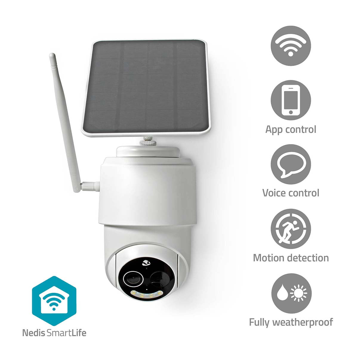 NEDIS SmartLife udendørskamera | Wi-Fi | Full HD 1080p | Pan tilt | IP65 | Maks. batteritid: 5 Måned | Cloud Storage (mulighed) / microSD (ikke inkluderet) | 5 V DC | Med bevægelsessensor | Nattesyn | Hvid