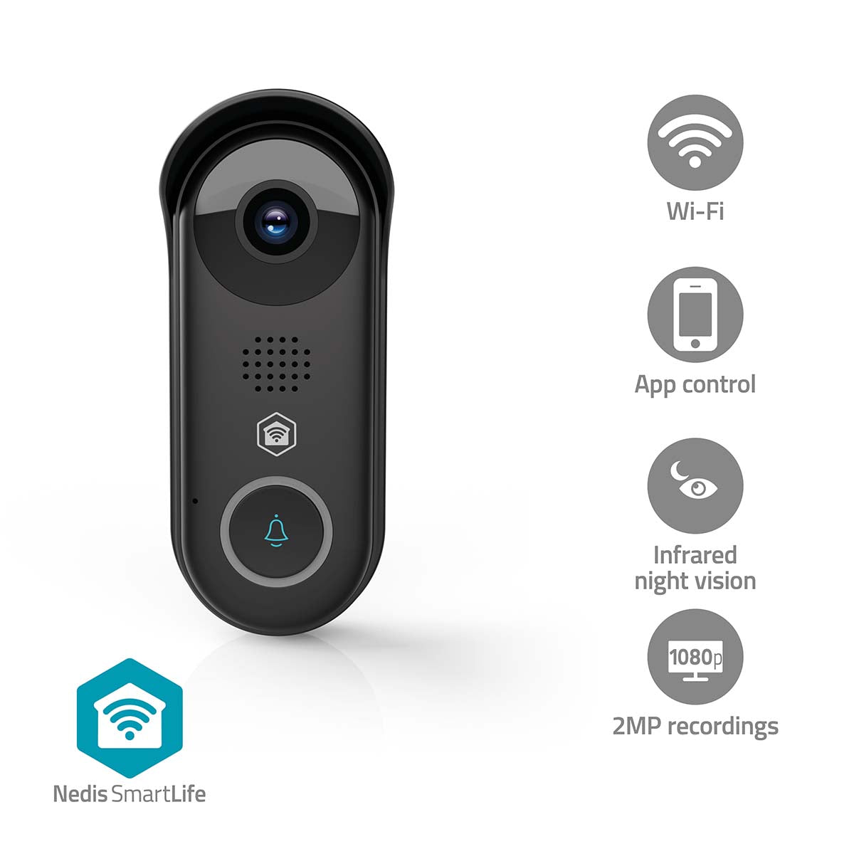 Nedis - SmartLife Video Dørtelefon | Transformer | Full HD 1080p | Cloud Storage (mulighed) / microSD (ikke inkluderet) / Onvif | IP54 | Med bevægelsessensor | Nattesyn | Sort - WIFICDP11BK
