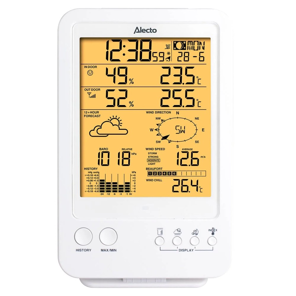 Alecto - WS-4800 Professionel vejrstation med trådløs sensor hvid