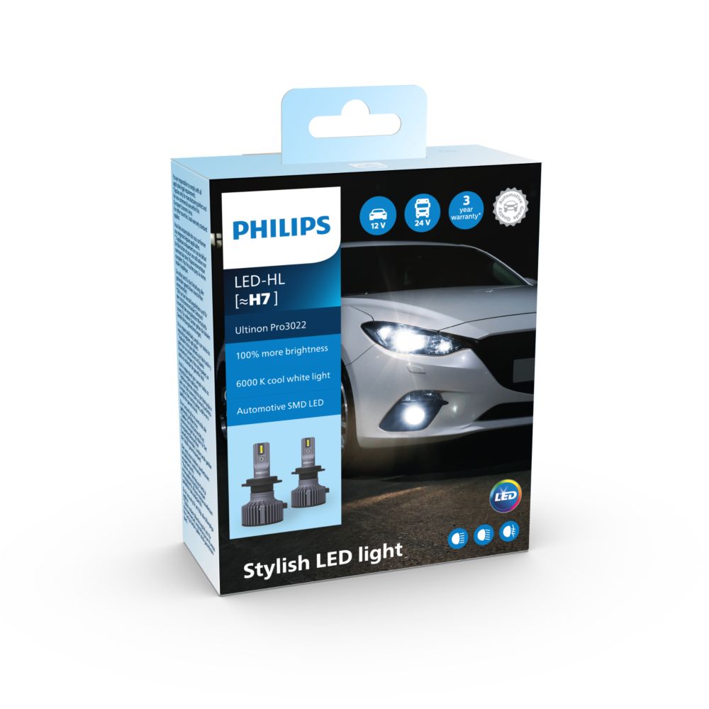 Philips Ultinon Pro3022 H7 LED-pærer - 2 stk - LUM11972U3022X2