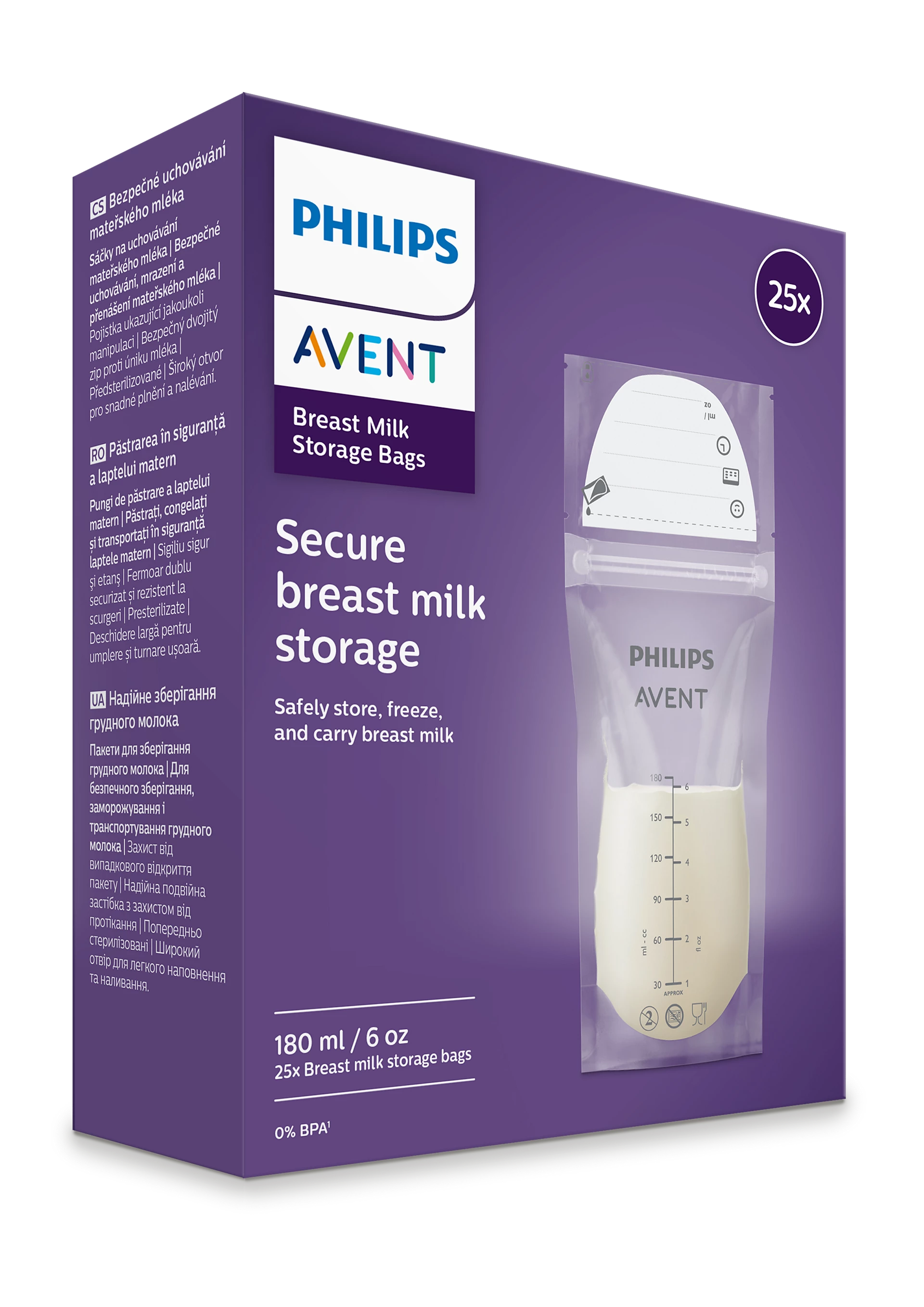 25 stk. Philips Avent SCF603/25 opbevaringsposer til modermælk, 180 ml