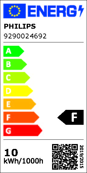 Energimærke for Philips Hue White E27 dobbeltpakke Bluetooth med energiklassificering F og forbrug på 10 kWh pr. 1000 timer