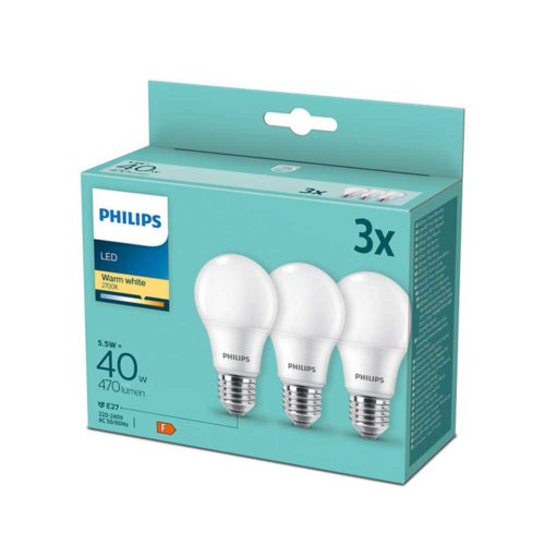 Philips LED Pærer E27 5,5W=40W - 3 stk. - 470 Lumen