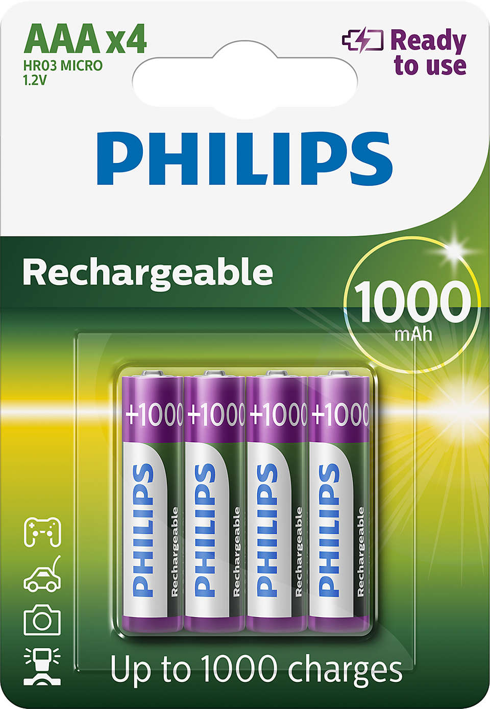 Philips Genopladlig Batteri AAA 1000 mAh Klar til brug 4 stk