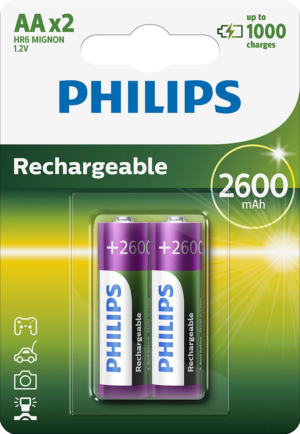 Philips R6B2A260/10 Genopladlig Batteri AA 2600 mAh 2-stk
