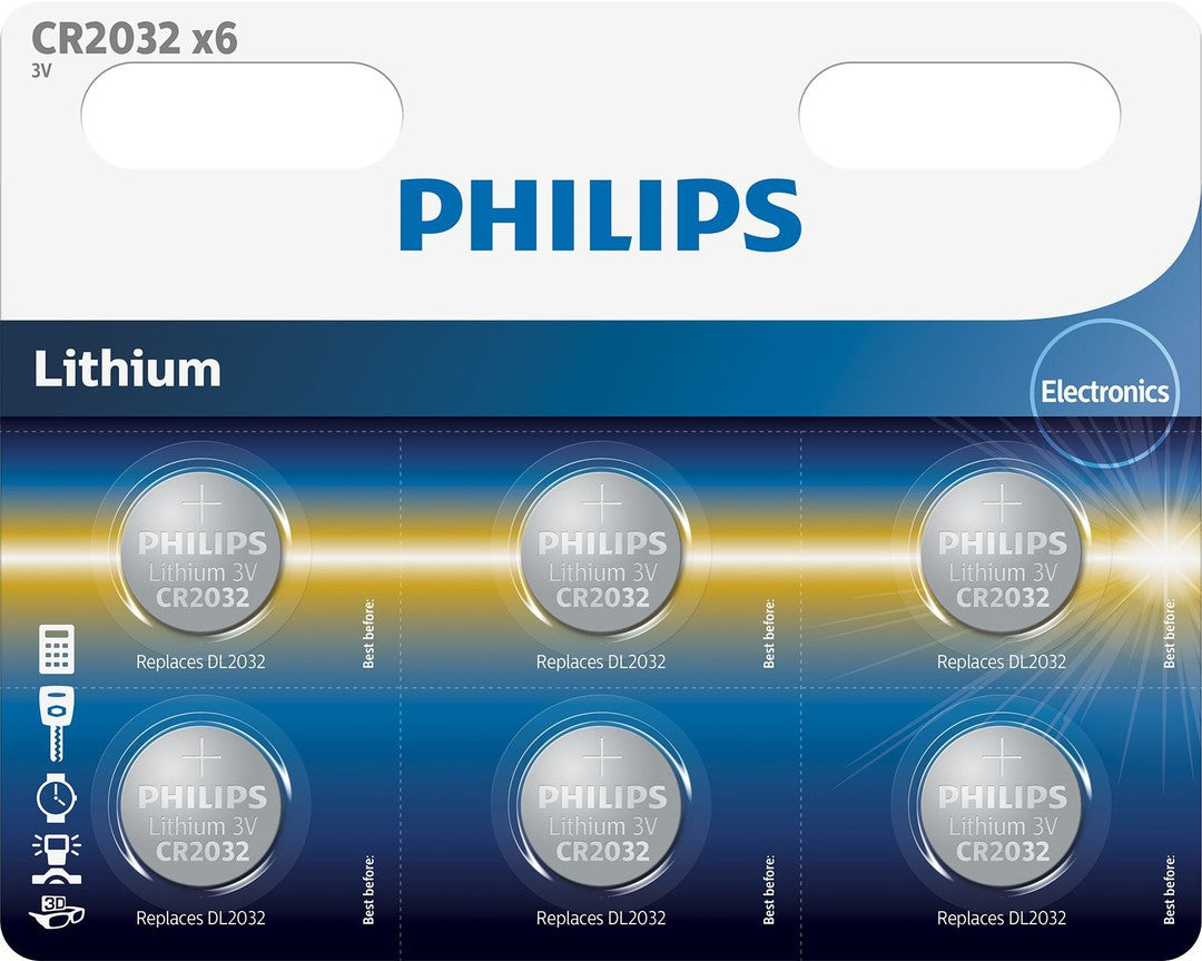Philips CR2032P6/01B Lithium 3.0V coin 6-blister (20.0 x 3.2)
