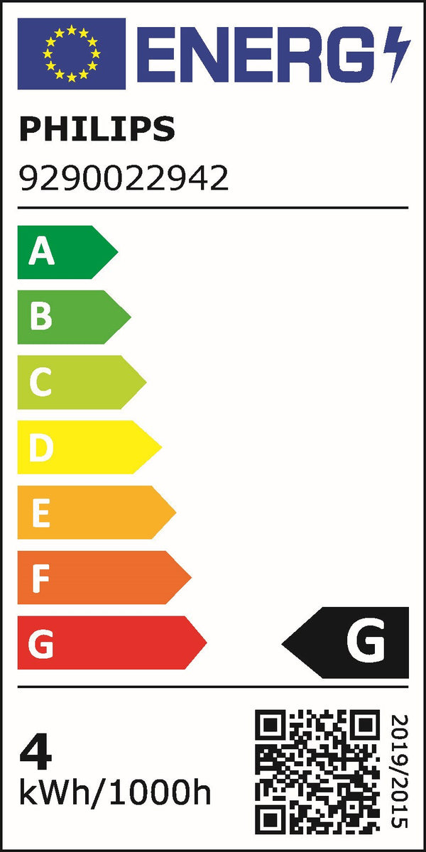 Energimærke for Philips Hue White and color ambiance E14 pære med angivelse af energiklasse G og energiforbrug på 4 kWh pr. 1000 timer